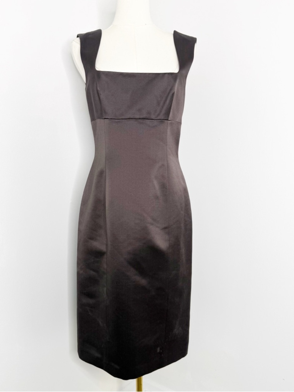 Escada Baroque Brown Wool Silk Square Neck Sheath Dress Size 36 Us 6